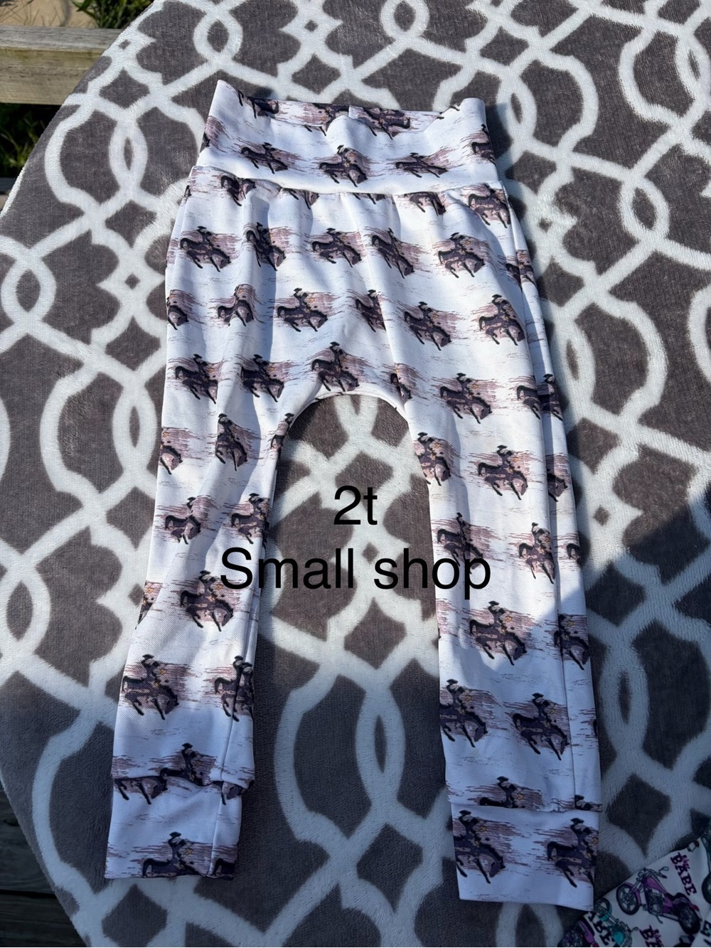 Kids' White Horse Print Stretch Pants
